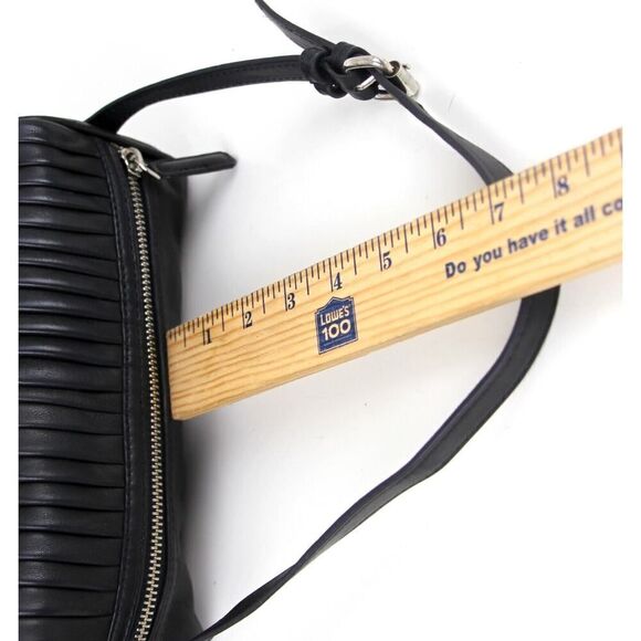 Topshop BLACK GENUINE LEATHER RUFFLE ZIP TOP HOBO SHOULDER BAG HANDBAG PURSE - Picture 14 of 14